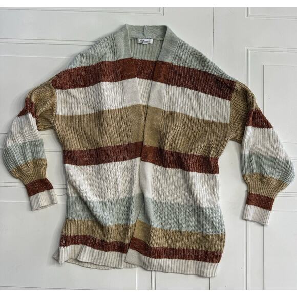 Nine West Sweaters - Nine West Women’s Chunky Striped Cardigan Ivory Brown Blue Size Medium M Soft